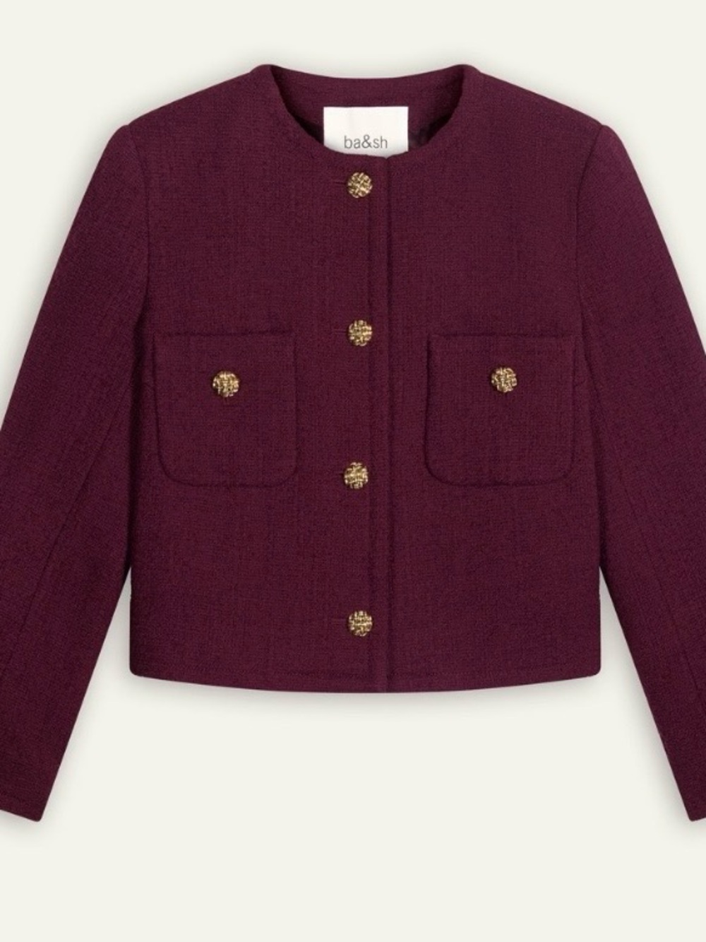 ba&sh Plum Textured Collarless Boxy Blazer size Medium new with tags - Picture 2 of 16